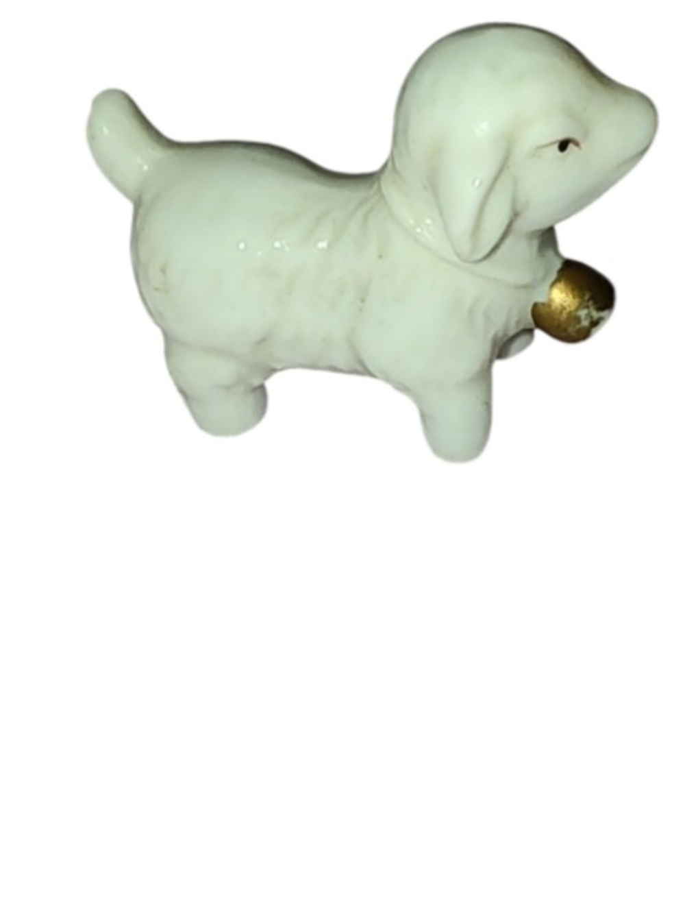 Vintage Mid-Century Hand Painted White Ceramic Sheep w/  Bell Nursery Room Deco